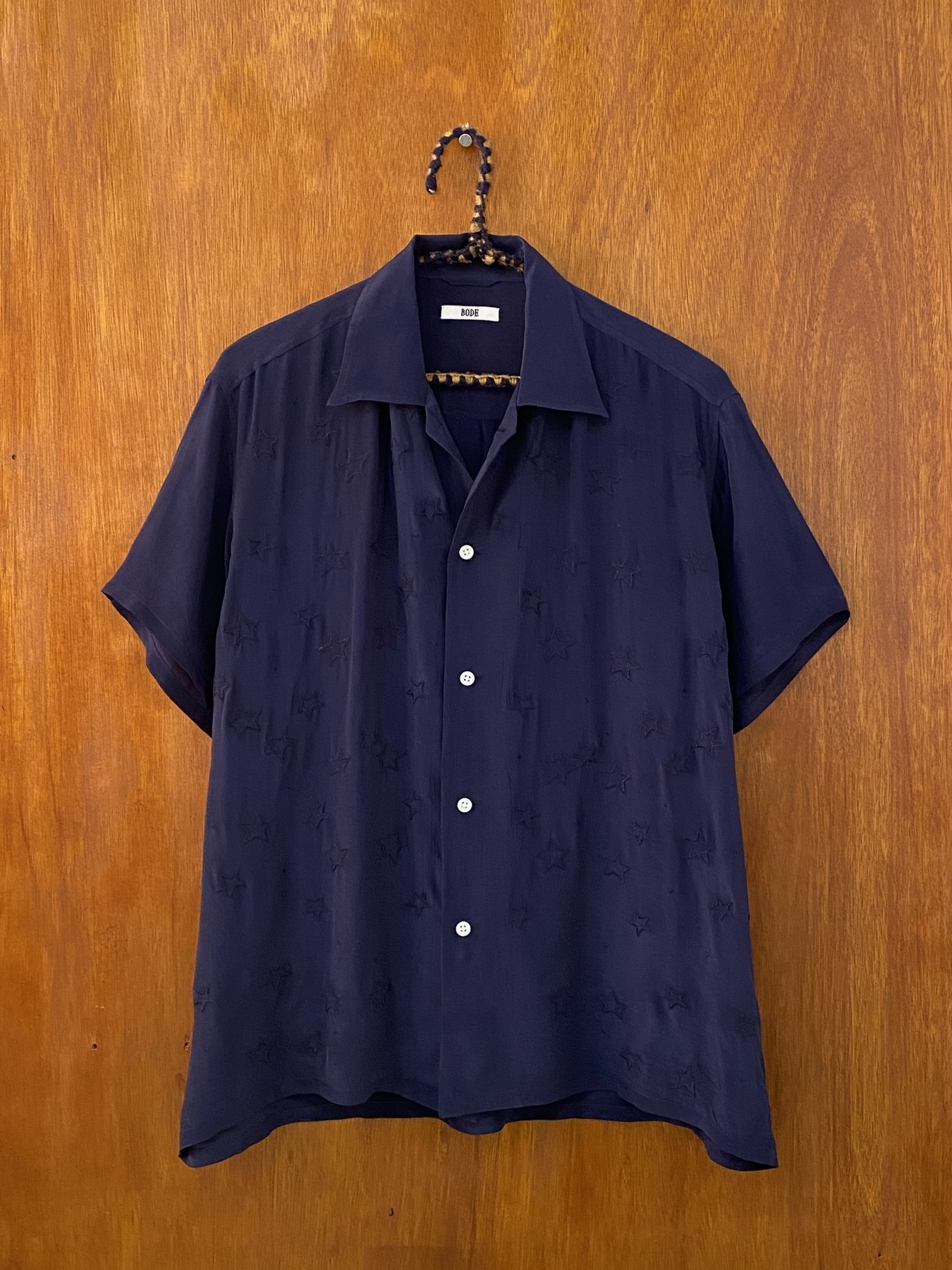 navy blue bowling shirt